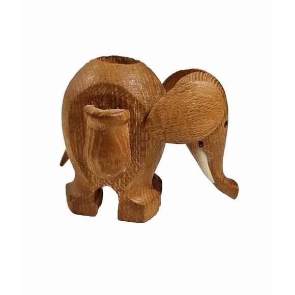 Elephant Toothpick Holders Wood Set of 2 Jungle Safari Animal MCM Boho VTG - Picture 5 of 11